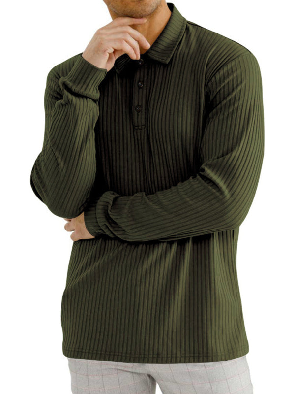 New Men's Long Sleeve T-Shirt Long Sleeve Lapel Polo Shirt