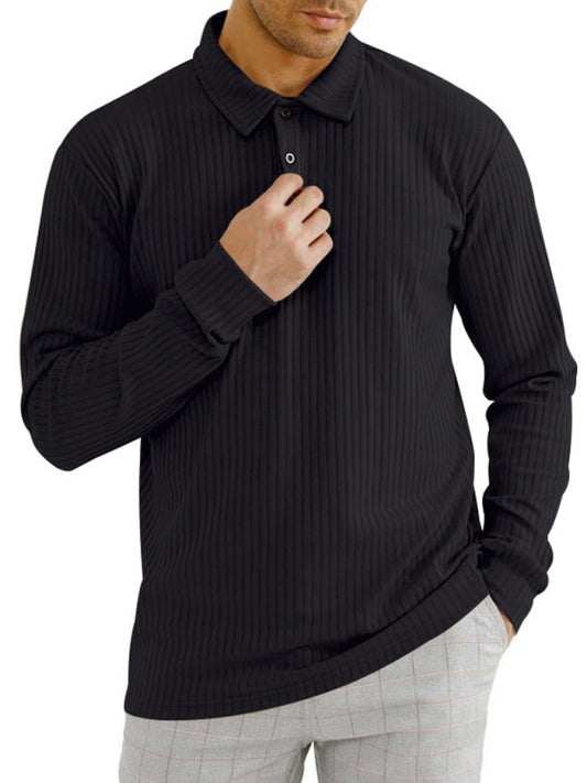 New Men's Long Sleeve T-Shirt Long Sleeve Lapel Polo Shirt