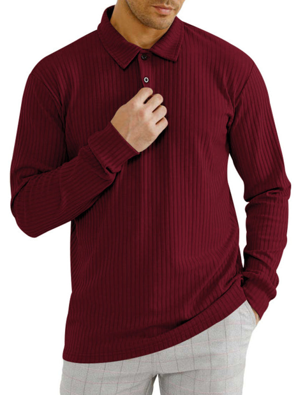 New Men's Long Sleeve T-Shirt Long Sleeve Lapel Polo Shirt
