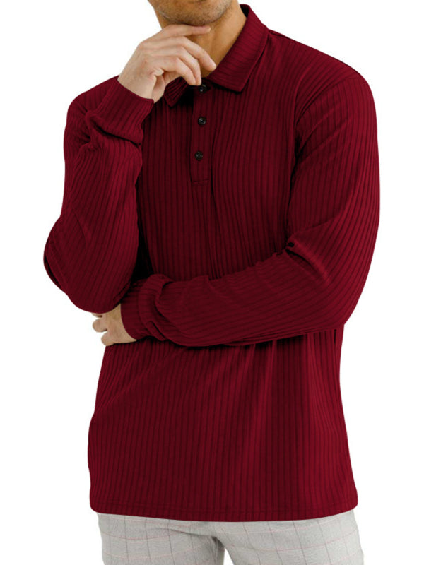 New Men's Long Sleeve T-Shirt Long Sleeve Lapel Polo Shirt