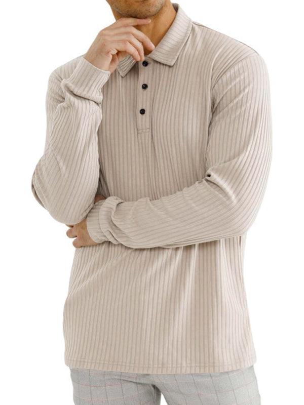 New Men's Long Sleeve T-Shirt Long Sleeve Lapel Polo Shirt