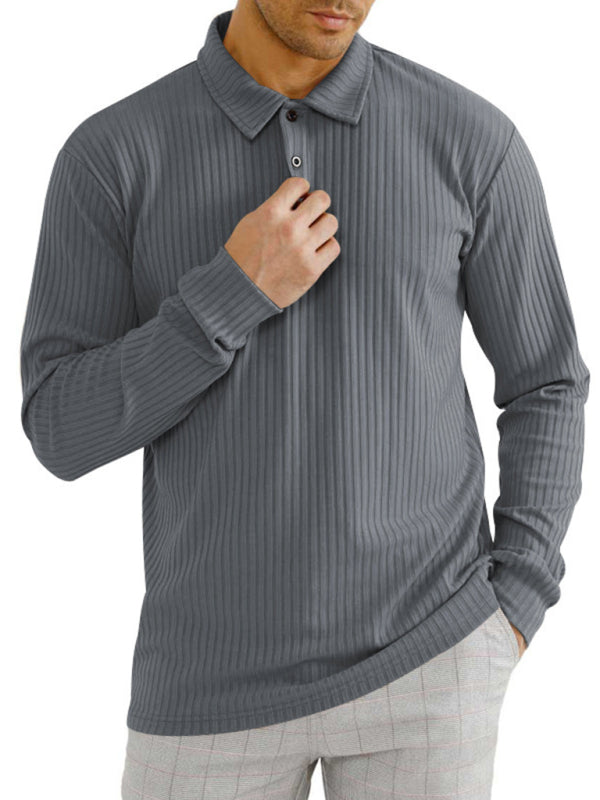New Men's Long Sleeve T-Shirt Long Sleeve Lapel Polo Shirt