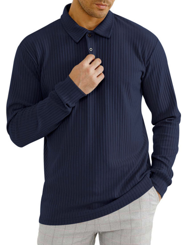 New Men's Long Sleeve T-Shirt Long Sleeve Lapel Polo Shirt