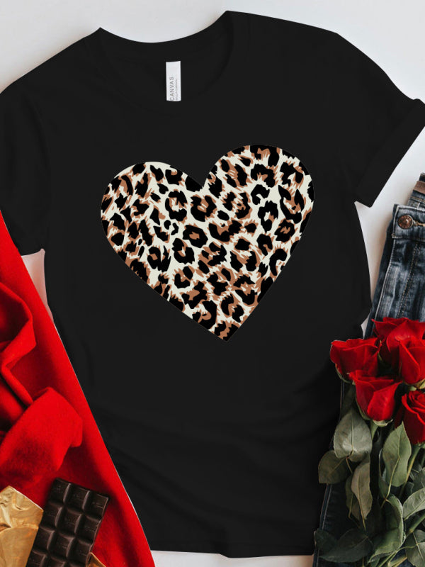 Mother's Day Valentine's Day Leopard Love Print Top T-Shirt